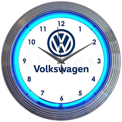 $63.99 • Buy Volkswagen Neon Clock Sign VDubs VW Jetta Beetle Light Lamp Garage Bus Van OLP