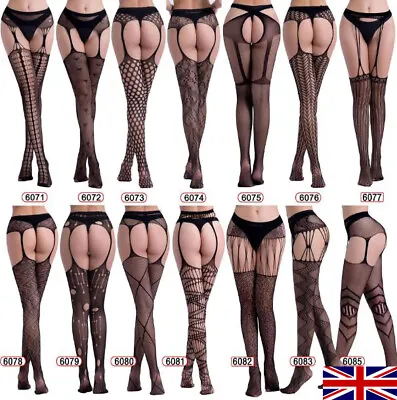 Womans Sexy Fishnet Tights Black Suspender Tights Stockings Hosiery Pantyhose UK • $5.96