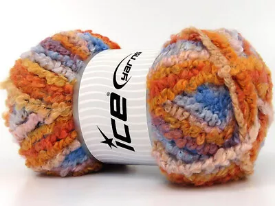 2-Skein Lot Boucle Wool Magic Yarn Superbulky 2x150g Orange Blue Shades • $30.50