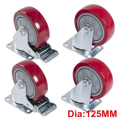 4x 5  125mm Heavy Duty Swivel Caster Wheels Castor 2 With Brakes 750KG Max Load • $31.99