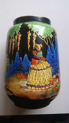 Vintage Falcon Ware England 20cm Vase Crinoline Lady Yellow Skirt Hand Painted • $220