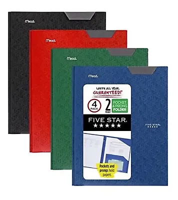 Five Star 2-Pocket Folder (4 Pack) Plastic 3-Prong Folders W/Stay-Put Tabs + GWP • $16.79