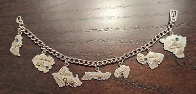 Vintage Sterling Silver Charm Bracelet Hawaiian Islands Mid-Century 6.75 Inches • $99