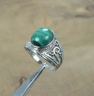 925 Solid Sterling Silver Green Malachite Ring-7 US N578 • $9.67