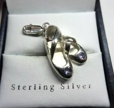 Italian MILANO STERLING SILVER & TANZANITE 'Ballet Shoes' BRACELET CHARM • £25