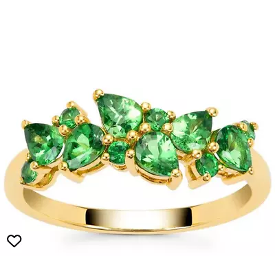 Tsavorite Green Garnet Pear Cut V Rare Cluster 9K Yellow Gold Ring Size L-M/6 • $423.43