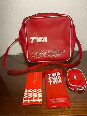 Vintage Red TWA Trans World Vacations Travel Bag Cosmetic Passport Holder 1970s • $39.99