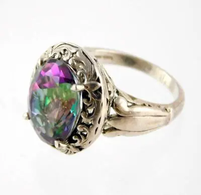 Designer Sterling Silver Ring Oval Cut Mystic Topaz 925 Size 10 Weighs 9.1g • $47.10