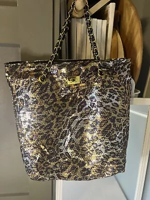Under One Sky Tote Bag Leopard/Sequins Purse Magnetic Clasp. Excellent Condition • $22.40