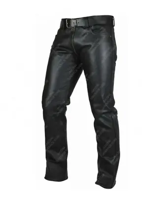 Men's Real Cowhide Leather Pants Double Leather Gay Trousers Zipped • $205.11