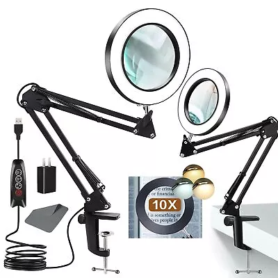 10X Magnifier Glass With Light Adjustable Swing Arm Magnifying Glass Lamp 72... • $51.26