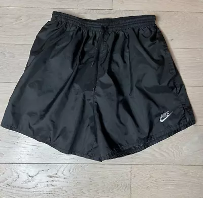 Vintage 90's NIKE Men's L Lined Running Shorts Drawstring Nylon Pockets Black • $29