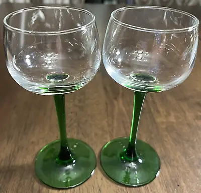 Vintage Luminarc Green Stem Rhine Wine Glasses 6 1/2” France Emerald Set Of 2 • $9.75