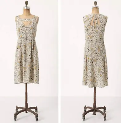 Moulinette Soeurs Fan Cut Iberis Dress 4 Ivory Daisy Floral Silk Anthropologie • $29.75