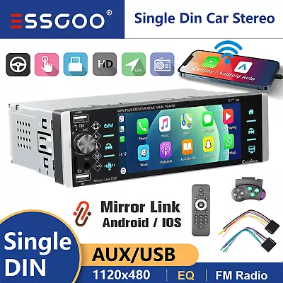 ESSGOO Single 1DIN Car Stereo Apple CarPlay Android Auto Bluetooth Radio USB AUX • $92.39