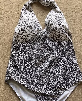 Ladies M&S Halter Neck Swimsuit Size 18 Black & White Leopard Print • £10.99