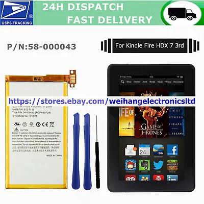 $9.80 • Buy New Battery For Amazon Kindle Fire HDX 7 3rd Gen Model C9R6QM 58-000043 S12-T1