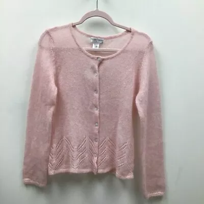 Parisian Signature Womens Cardigan Sweater Pink Loose Weave Scoop Vintage S New • $26.57