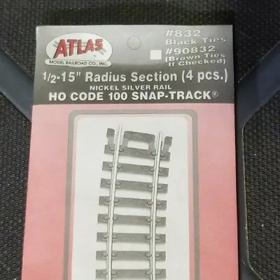 Atlas #832 HO Scale Code 100 N/S 1/2 15  Radius Curved Track W/Joiners (4) - NOS • $3.95