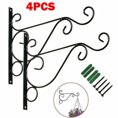 4X Heavy Duty Metal Hanging Basket Brackets Garden Plant Hanger Hook Wall Decor • £10.27