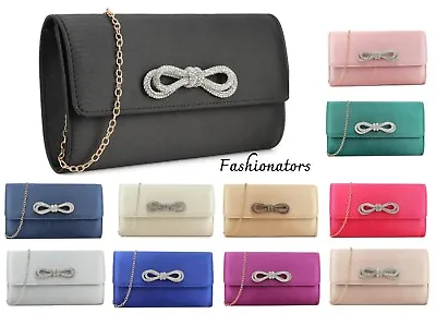 Women Satin Shoulder Clutch Bag Wedding Bridal Evening Purse Ladies Bow Handbags • £13.99