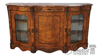 63010EC: French Marble Top Inlaid Louis XV Style Credenza Sideboard • $3195