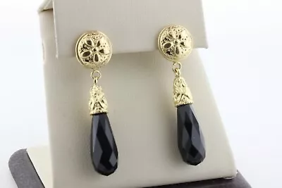 Veronese Italy Gold Vermeil 925 Sterling Silver Sand Dollar Onyx Drop Earrings   • $89.99