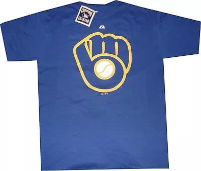 Milwaukee Brewers Majestic Throwback Logo Royal Blue T Shirt New Tags XL • $17.95