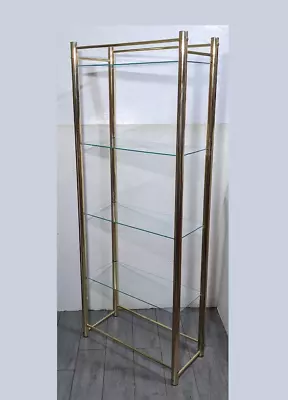 Vintage Gold Brass Metal Glass Bookcase Display Cabinet Shelf Mid Century Modern • $405