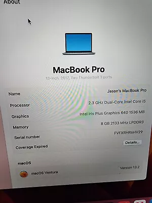 Apple MacBook Pro 13  (256GB SSD Intel Core I5 8th Gen. 1.40 GHz 8GB) Laptop • $180