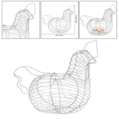 White Chicken Hen Eggs Storage Basket Wire Art Easter Party Decor • £12.98