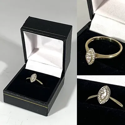 Sublime Vintage 9ct Gold .15ct Diamond Marquis Ring (Size N) • $339.12