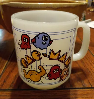 Vintage Glasbake Pac-Man Video Game Milk Glass Signed Cup Mug Midway Games Nice • $49.99