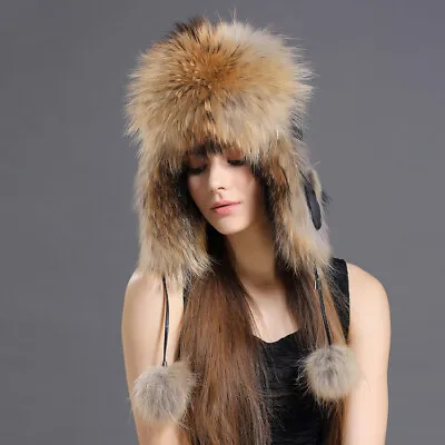 Women's Real Fox Fur Hat Russian Ushanka Warm Aviator Trapper Hunter Hat Ski Cap • $20.99