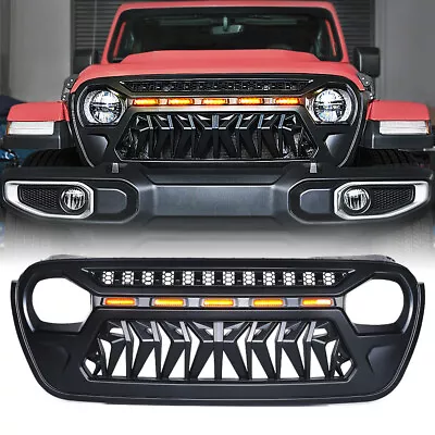 Xprite Black Front Grille W/ Amber LED Running Lights For 18+ Jeep Wrangler JL • $125.79