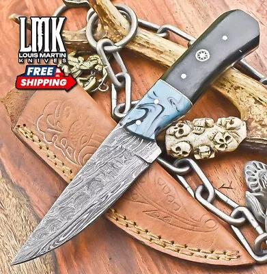 Hand Forged Knife USA Skinner Knife Twist Damascus Bull Horn Gift Razor Sharp • $5.02