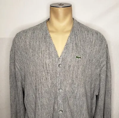 VTG Mens Lacoste IZOD Gray Button-up Cardigan Sweater Size XL XXL Made In USA • $39.95