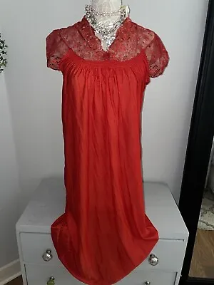 Vintage Collectible RED NYLON CAP LACE SLEEVE Nightgown GOWN USA NO SIZE TAG S/M • $12.99