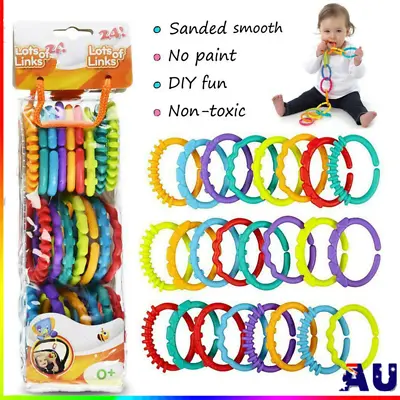 6/24Pcs Rainbow Teether Ring Links Plastic Baby Kids Infant Stroller Play Toys • $9.50