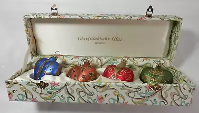 Hand Painted Oberfrankische Glass Hearts Ornaments Made Germany W/ Case Set Of 4 • $74.95