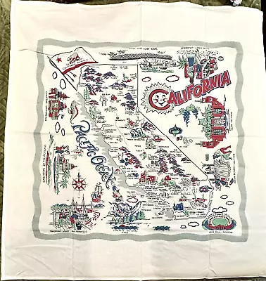 Retro Souvenir Map Tablecloth California 52  X 52  Moda Home W/ Storage Pouch • $52
