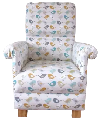 Mustard Armchair Grey Chair Fryetts Birds Fabric Nursery Ochre Tweety Bird  • £209.99