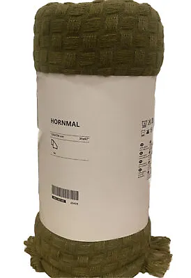 IKEA HORNMAL Throw Blanket Olive Dark Green 51”x67” Basket Weave 905.307.88 NEW • $42.01