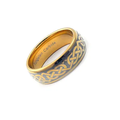 8mm Men's Tungsten Carbide Celtic Knot Ring Gold Tone • $44.99