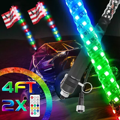 2x 4ft Spiral LED Whip Light For UTV ATV Accessories RZR Can-Am Polaris Antenna • $118.74