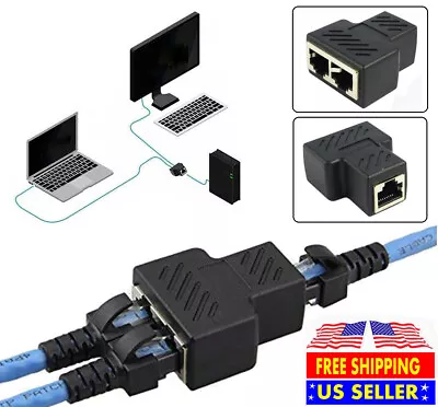 RJ45 Splitter Adapter 1 To 2 Ways Dual Female Port CAT5/6/7 LAN Ethernet Cable • $5.64