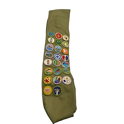 Vintage Boy Scouts BSA Green Sash With 23 Merit Rare Badges • $48