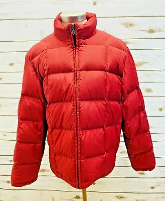 EDDIE BAUER Men Zip Up Puffer Goose Down Collared Red Snow Jacket Size Medium • $66.75