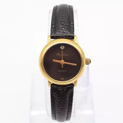 Vintage Oleg Cassini Watch Womens Gold Tone Steel Classic Round Black Dial 90's • $15