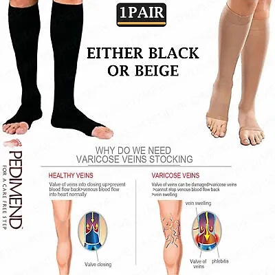 PEDIMEND Below Knee Support Stockings Varicose Vein Circulation Compression Sock • £10.90